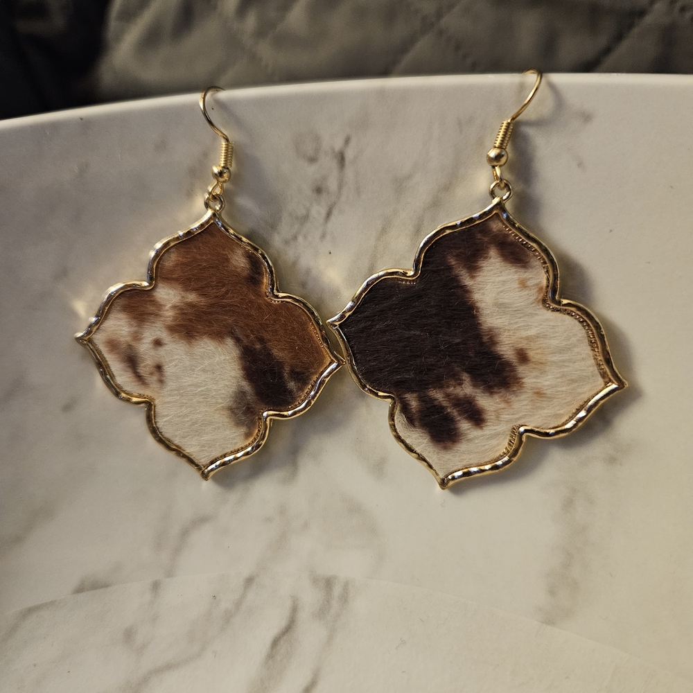 Gold and Brown Patterned Earrings